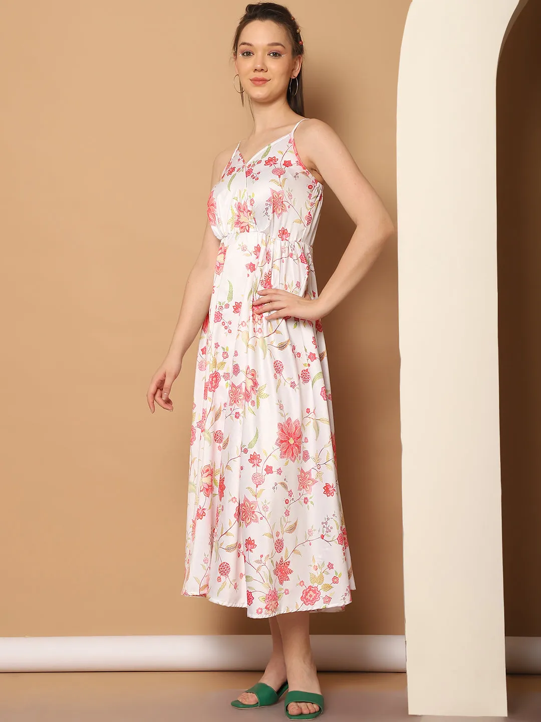 Floral Printed Shoulder Strap Maxi Dress