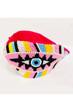 Fuchsia pink pure crepe evil eye hairband