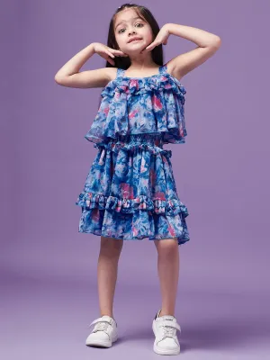 Girls Floral Printed Ruffled Chiffon Fit Flare Dress - Ps Peaches