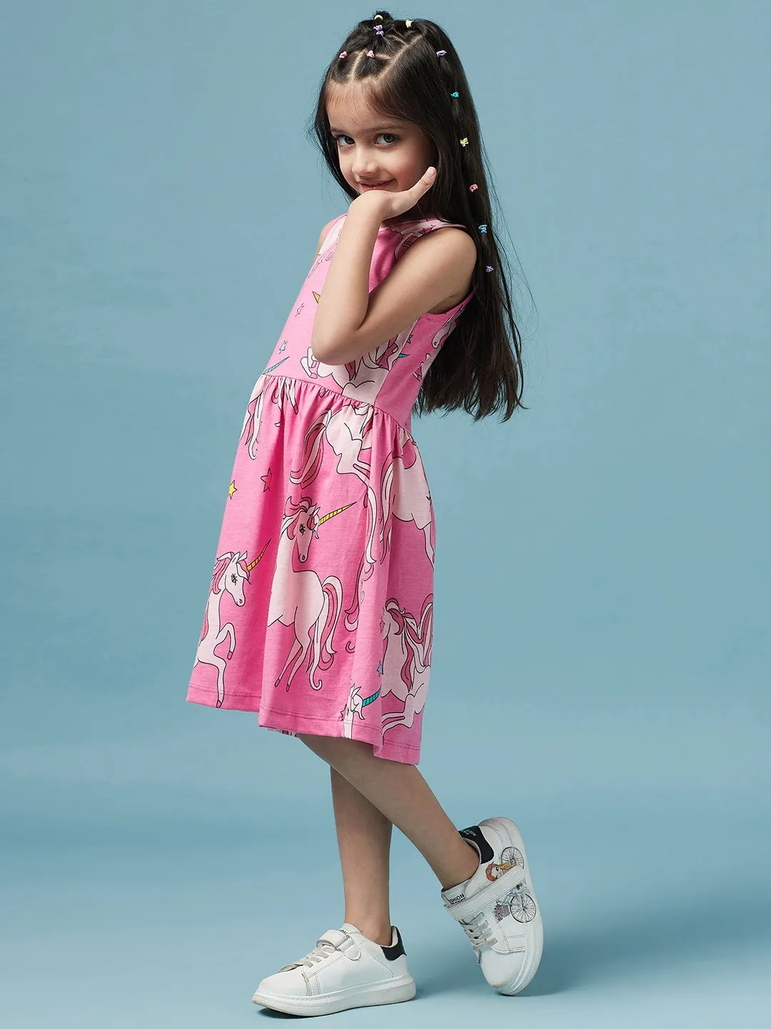 Girls Printed Cotton Dress - Ps Peaches