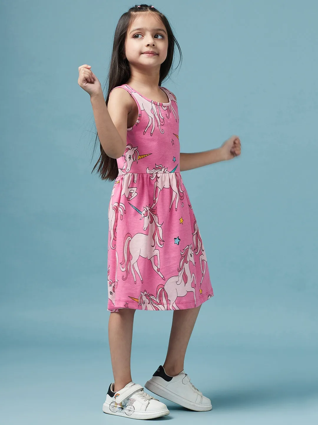 Girls Printed Cotton Dress - Ps Peaches