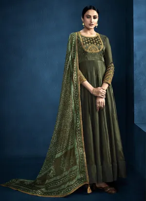 Green Golden Embroidered Anarkali Suit