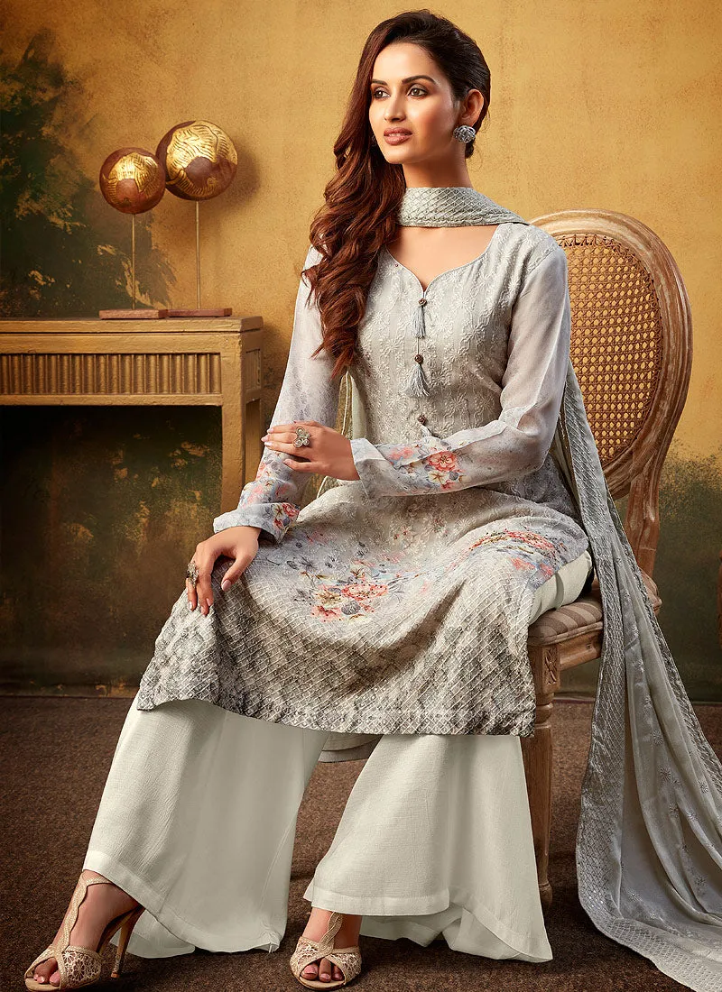 Grey Embroidered Pakistani Palazzo Suit