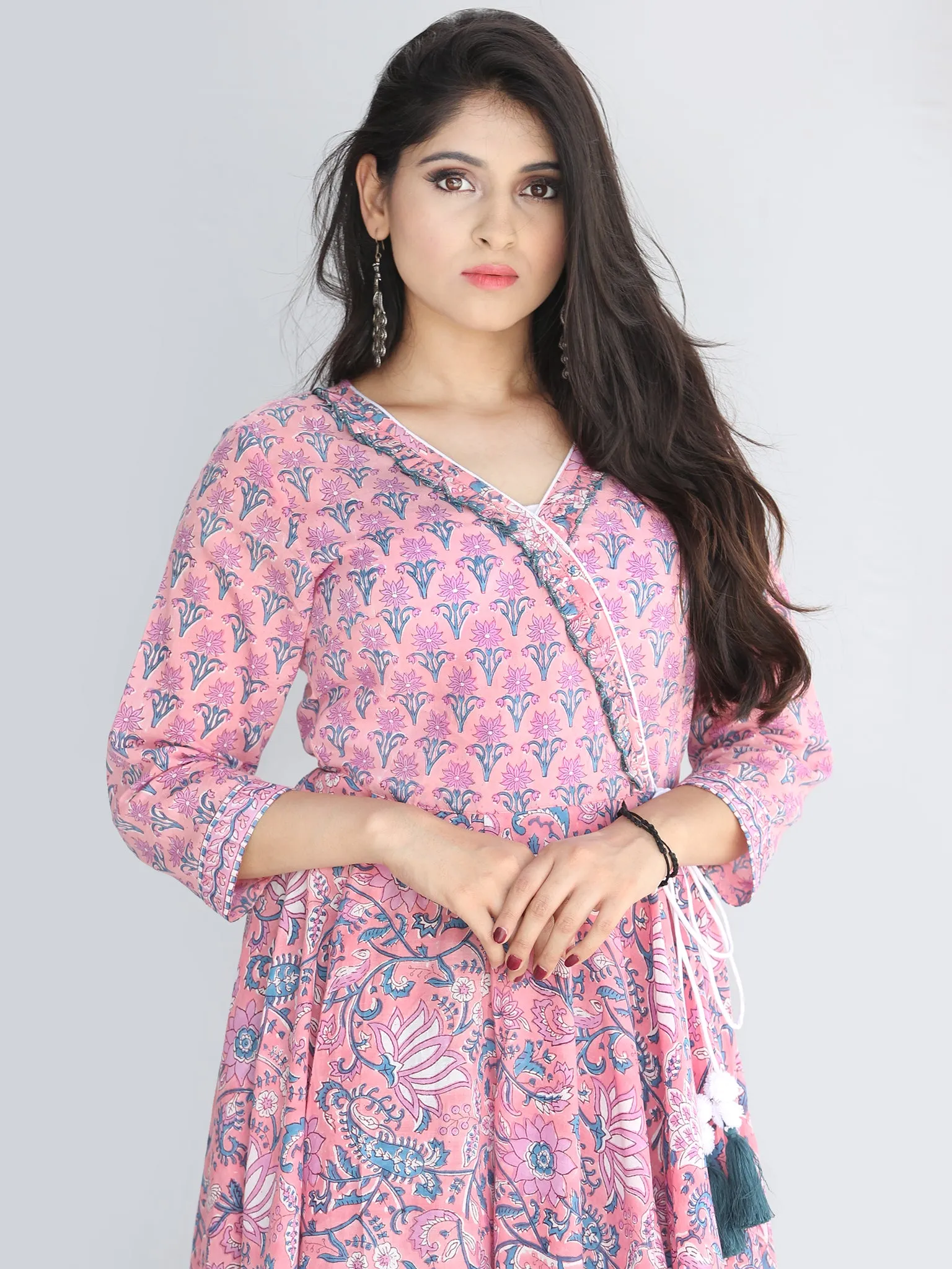 Gulzar Turfa - Hand Block Printed Angrakha Long Dress - D411F2232