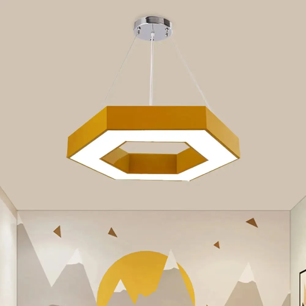 Hexagon Ring LED Chandelier in Vibrant Colors for Kindergarten Down Lighting