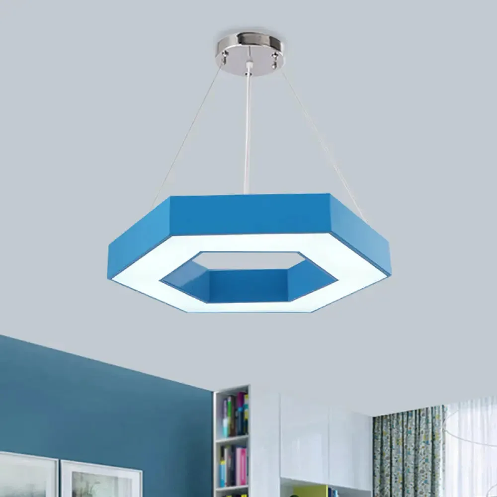 Hexagon Ring LED Chandelier in Vibrant Colors for Kindergarten Down Lighting