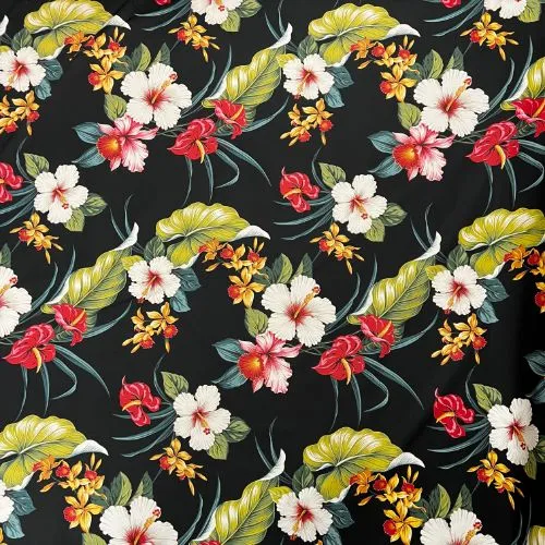 Hibiscus & Anthurium Hawaiian Fabric | Black