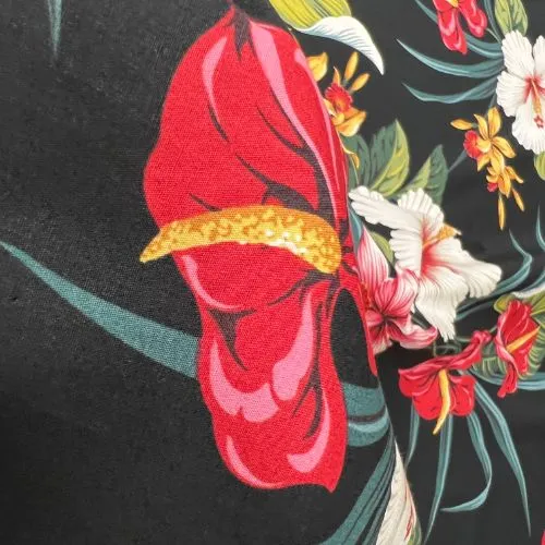 Hibiscus & Anthurium Hawaiian Fabric | Black