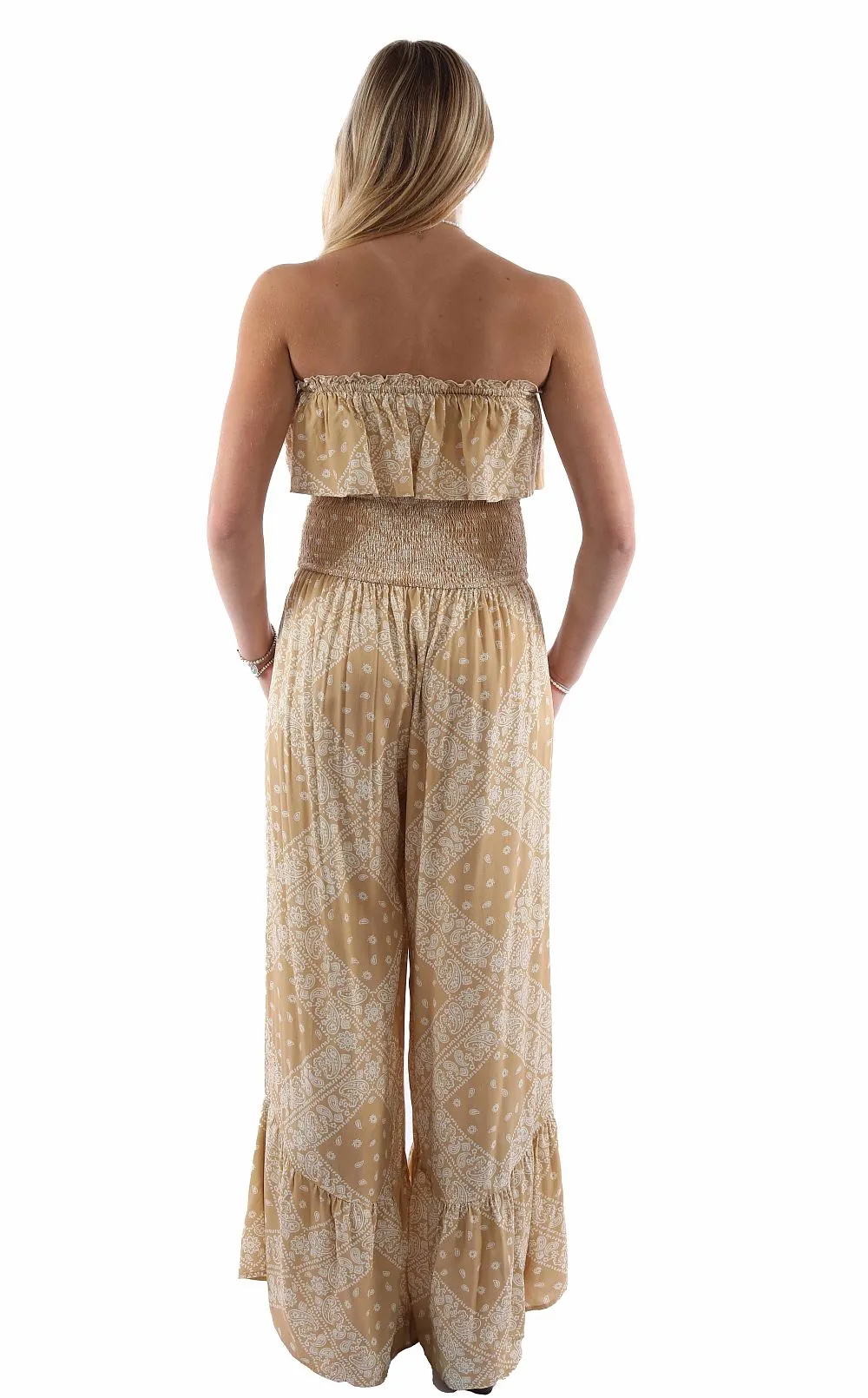 Honey creek toffee bandana print jumpsuit ruffle top