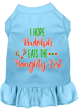 Hope Rudolph Eats Naughty List Screen Print Dog Dress Baby Blue Xs