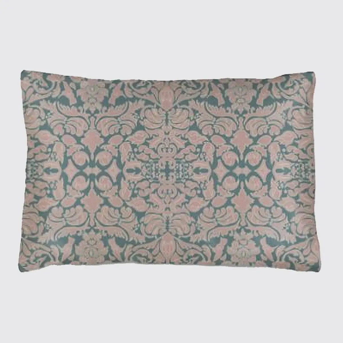 Hummingbird Damask in Pink and Sage Green Silk Pillowcase