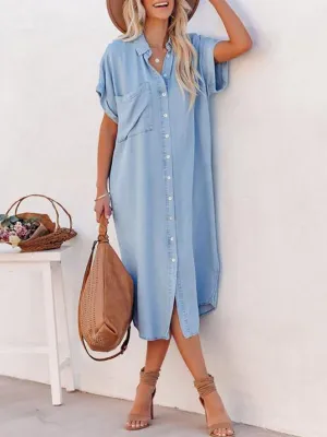 iForgirls Solid Color Denim Dress