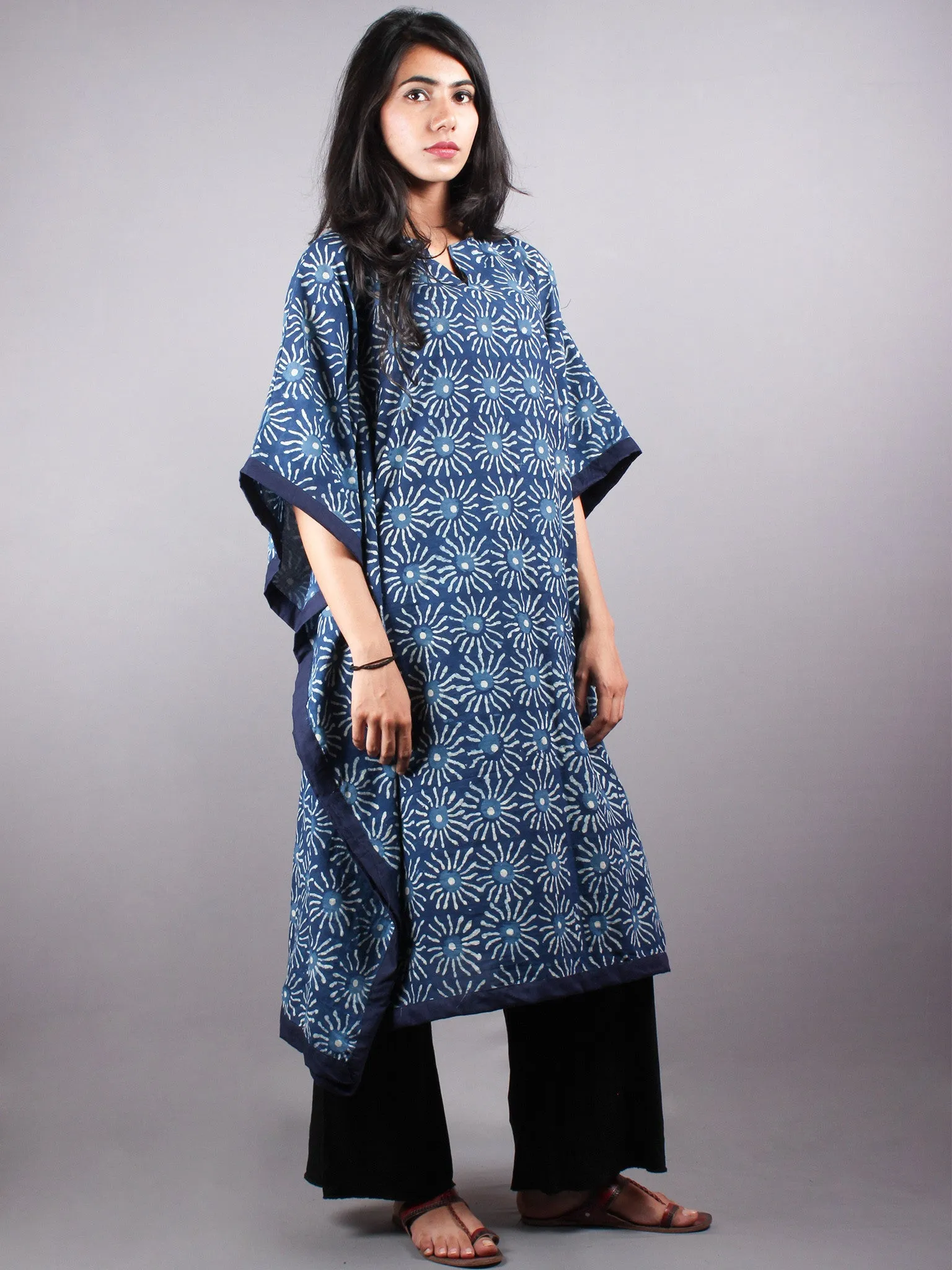 Indigo Hand Block Printed Kaftan - K1156F01