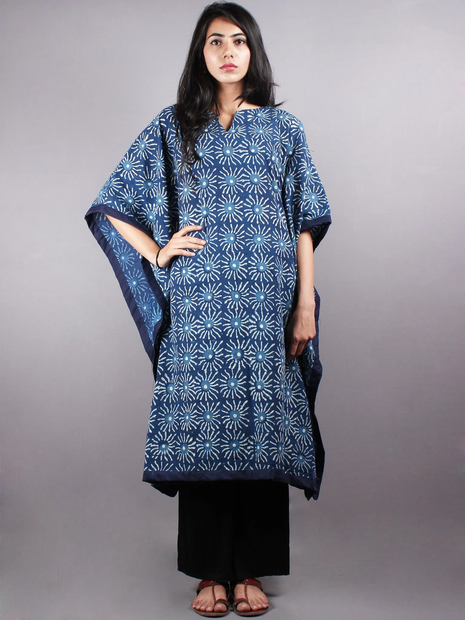 Indigo Hand Block Printed Kaftan - K1156F01