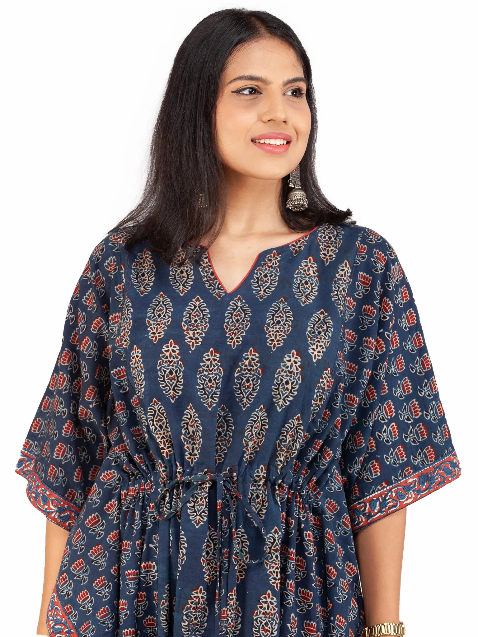 Indigo Red Black Ajrakh Hand Block Printed Kaftan - K146F1604