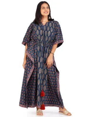 Indigo Red Black Ajrakh Hand Block Printed Kaftan - K146F1604