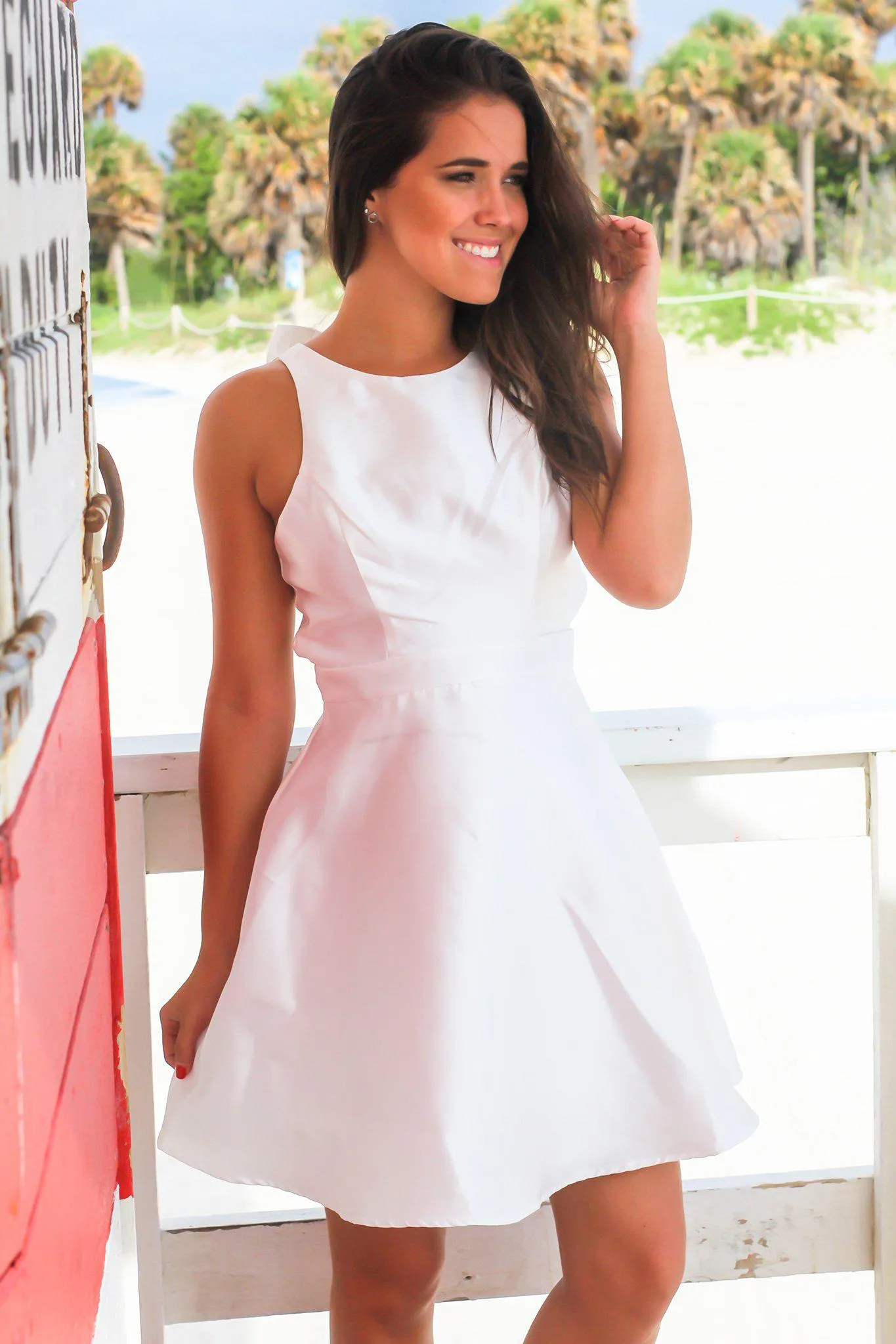 Ivory Short Dress with Bow Detail