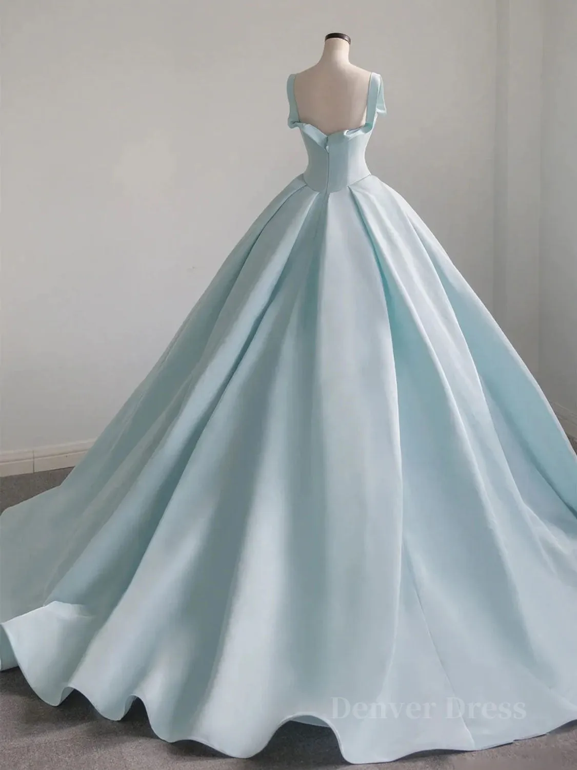 kamahe Blue Satin Long Prom Dress, Blue Satin Formal Dresses