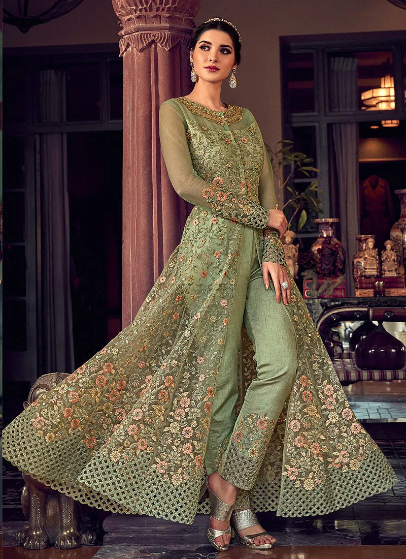 Light Green Embroidered Anarkali Lehenga/Pant Suit