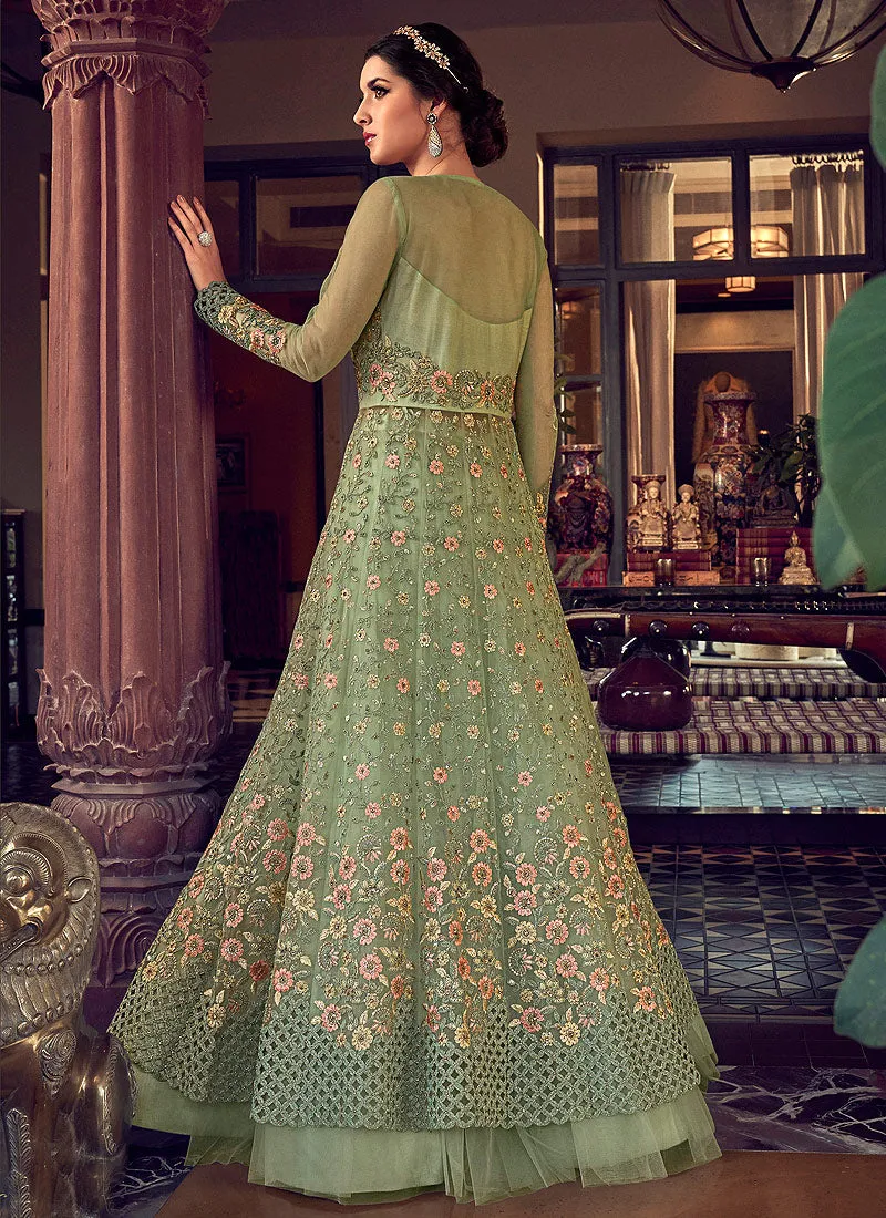 Light Green Embroidered Anarkali Lehenga/Pant Suit