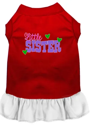 Little Sister Screen Print Dog Dress Red With White Med