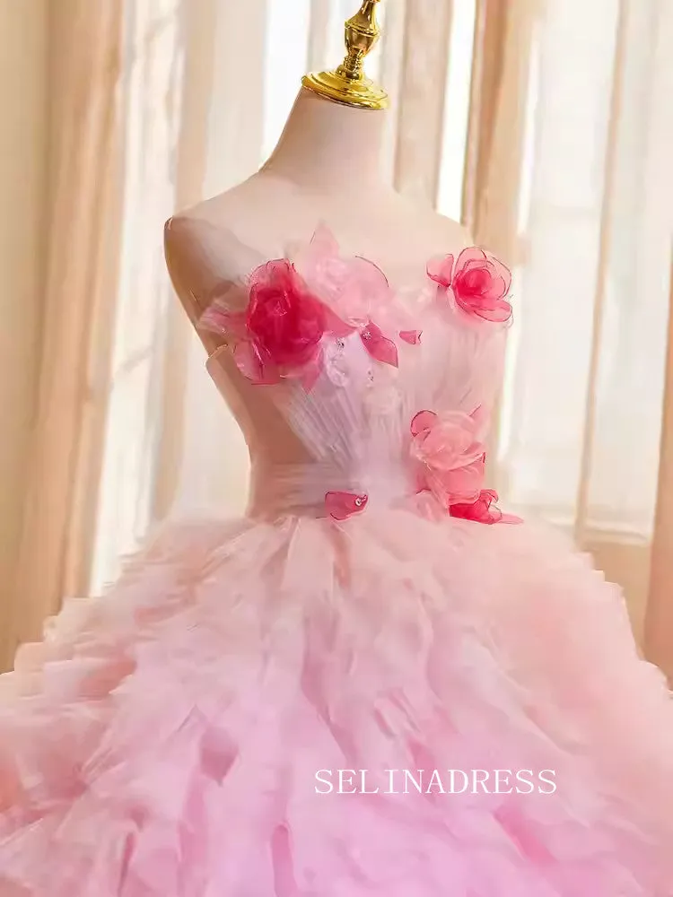 Lovely Pink Red Ball Gown Princess Dress Elegant Strapless Tulle Formal Dress JKL2592