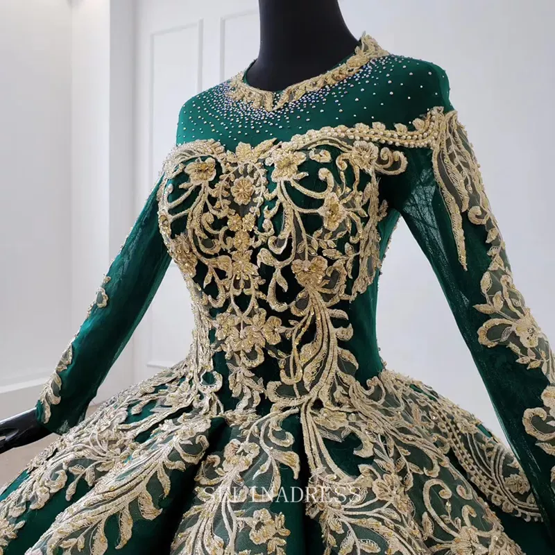 luxury Emerald Green Wedding Dresses Muslim Formal Dress Dubai Gown Ball Gown HTL1100 Selinadress