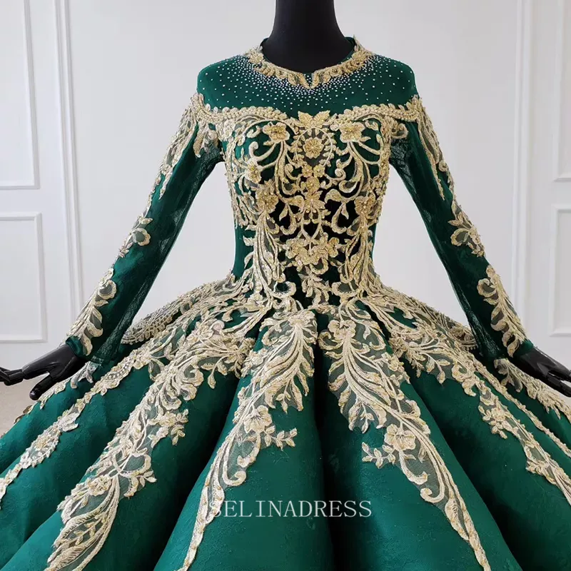 luxury Emerald Green Wedding Dresses Muslim Formal Dress Dubai Gown Ball Gown HTL1100 Selinadress