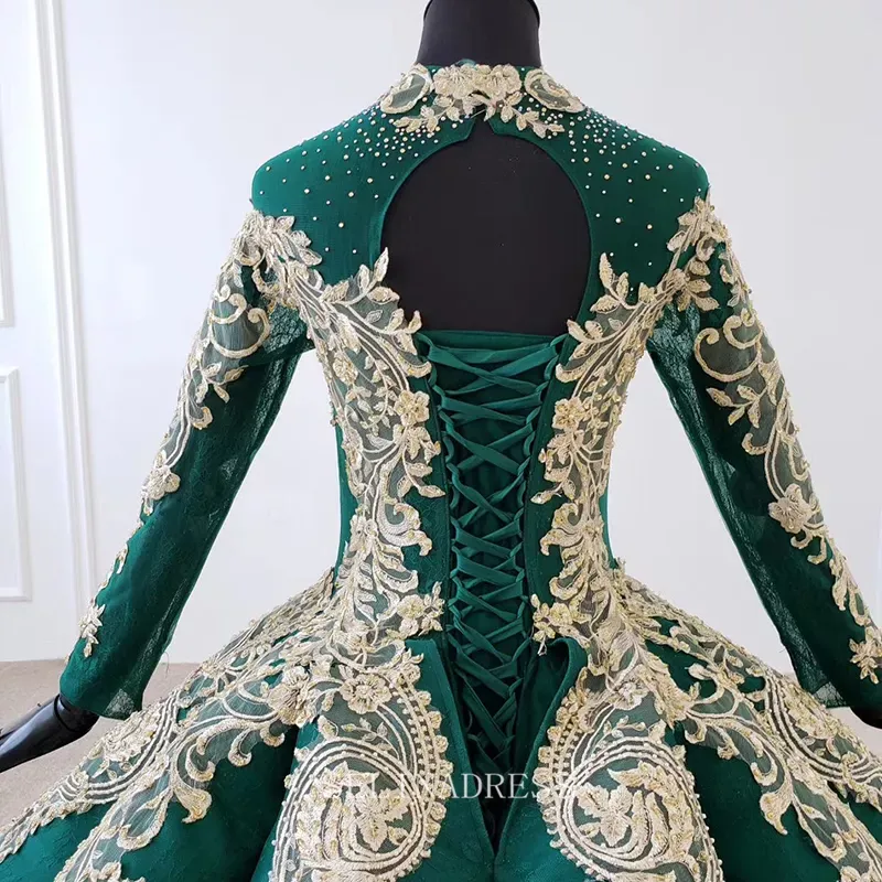 luxury Emerald Green Wedding Dresses Muslim Formal Dress Dubai Gown Ball Gown HTL1100 Selinadress