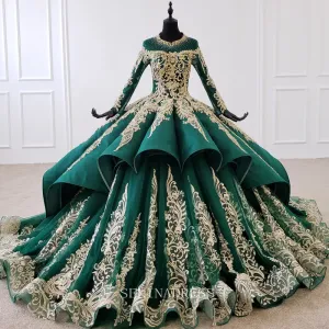 luxury Emerald Green Wedding Dresses Muslim Formal Dress Dubai Gown Ball Gown HTL1100 Selinadress