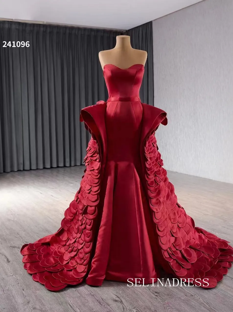 Luxury Red Mermaid Long Formal Dresses Overskirt Evening Dress 241096