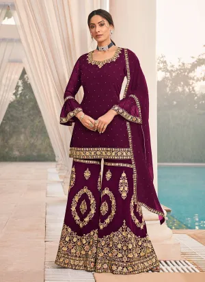 Magenta Embroidered Bridal Style Gharara Suit