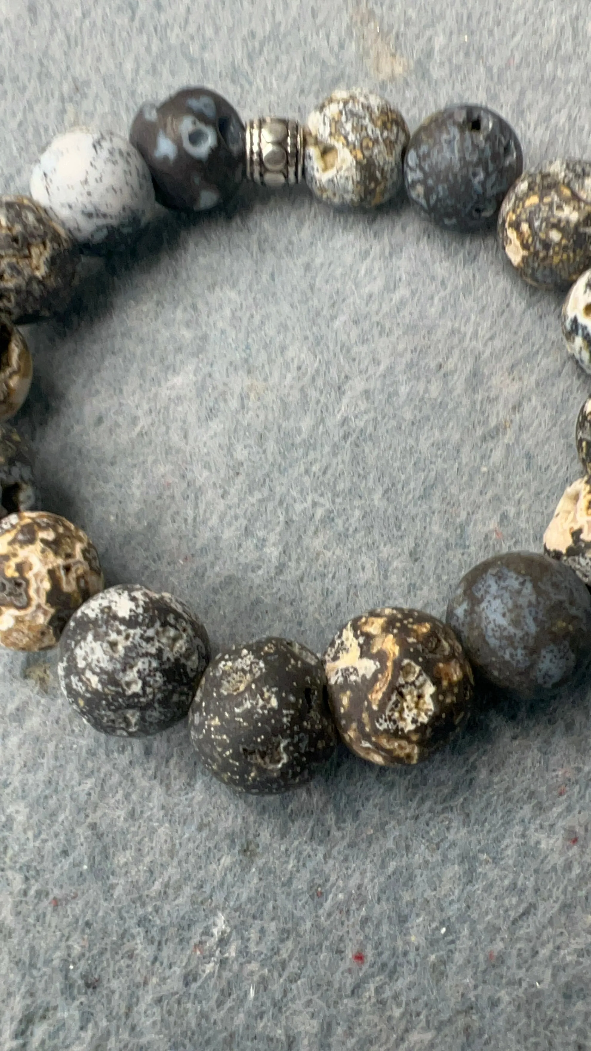 Matte Black Ocean Jasper and Silver Stretch Bracelet