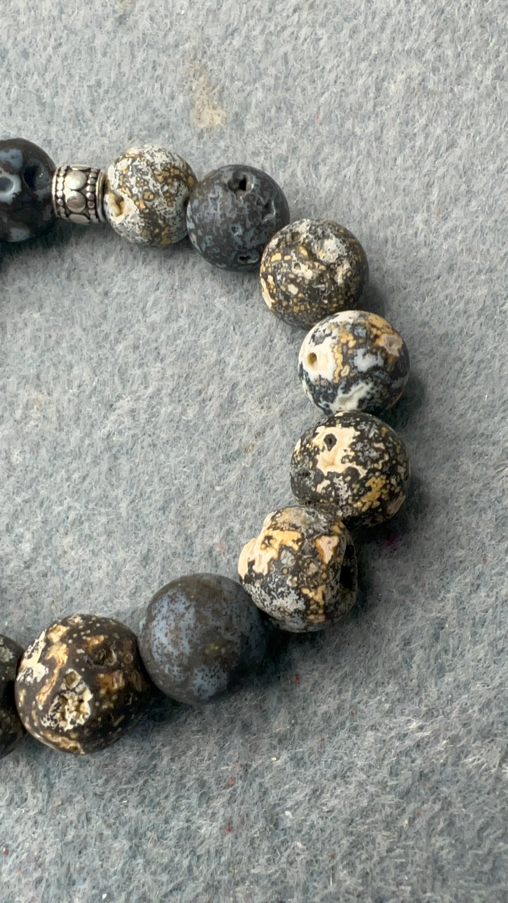 Matte Black Ocean Jasper and Silver Stretch Bracelet