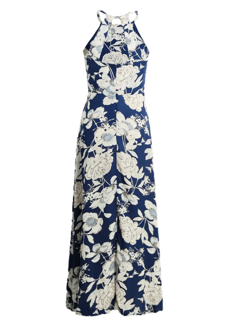 Maxi Boho Dress Halter Neck Floral Print Sleeveless