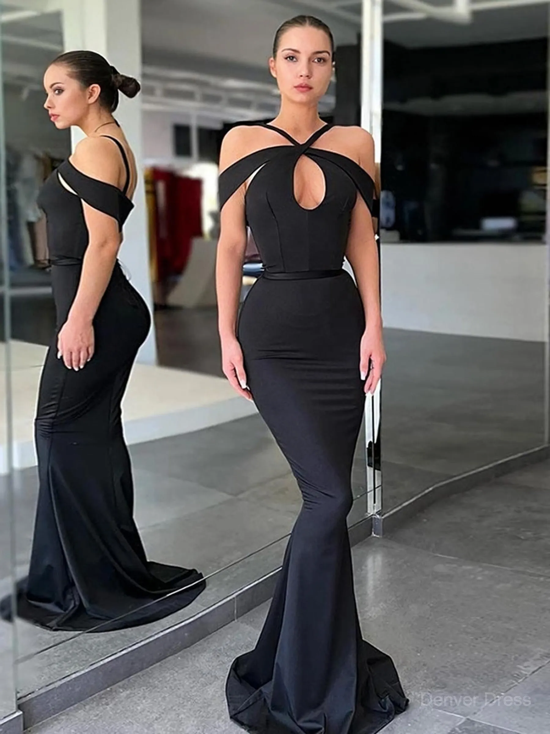 Mermaid Off-the-Shoulder Sweep Train Stretch Crepe Evening Dresses With Ruffles