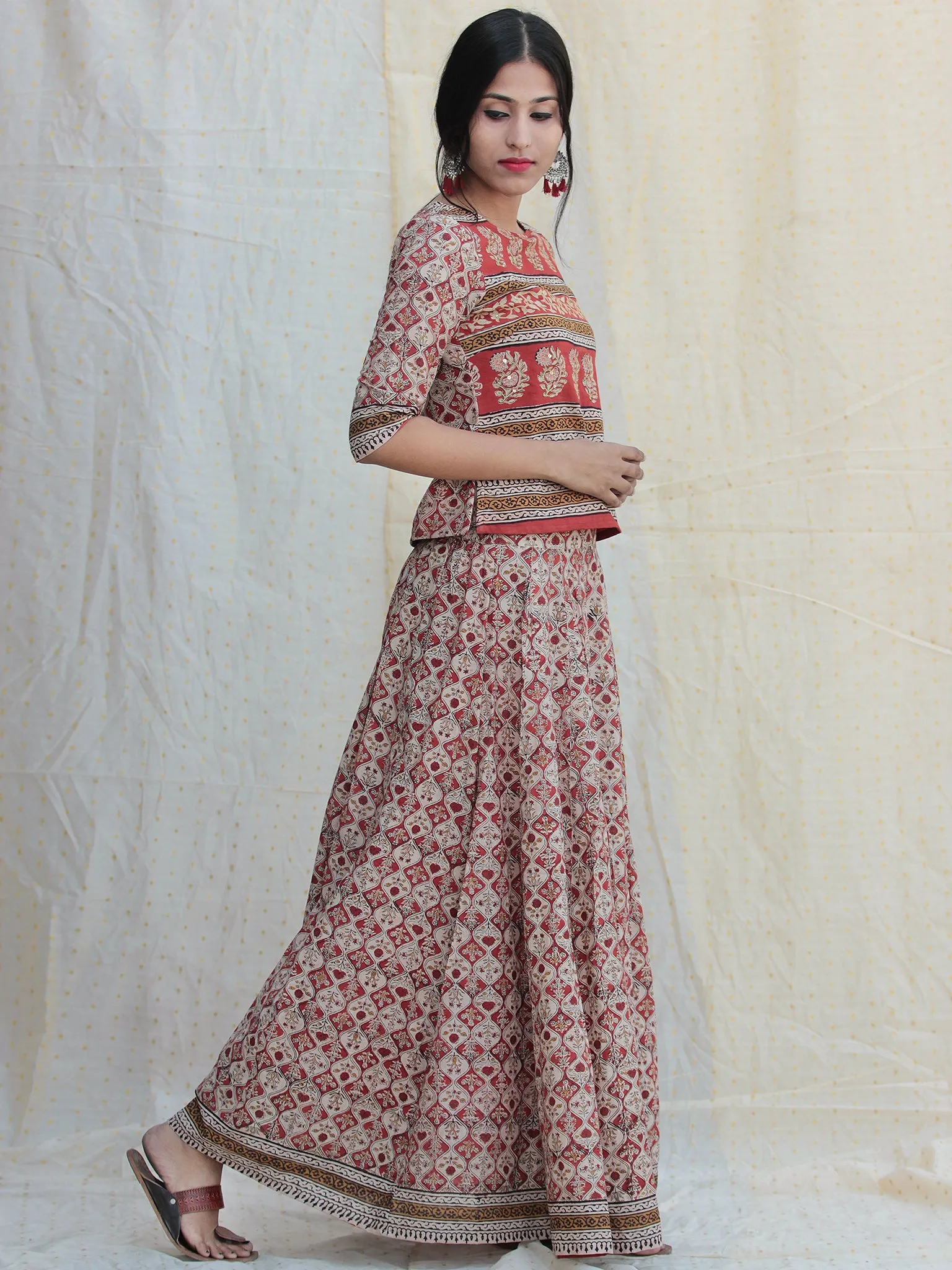 Naaz Rooh - Hand Block Printed Long Top And Skirt Dress - DS78F001