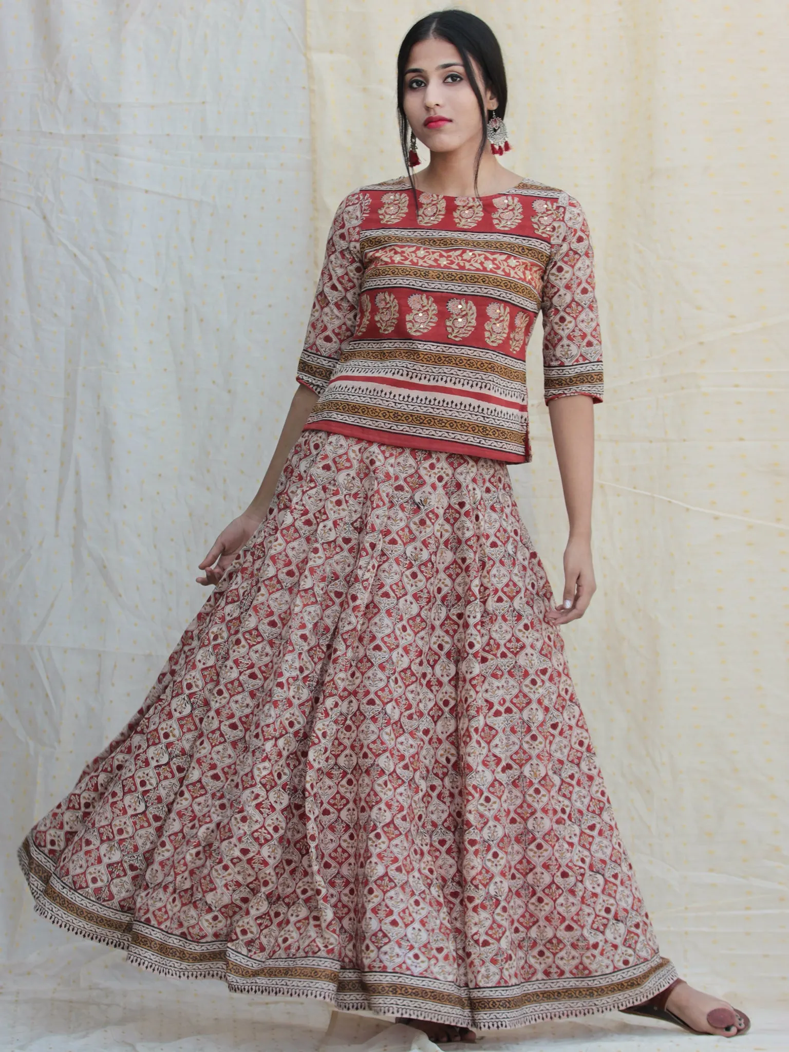 Naaz Rooh - Hand Block Printed Long Top And Skirt Dress - DS78F001