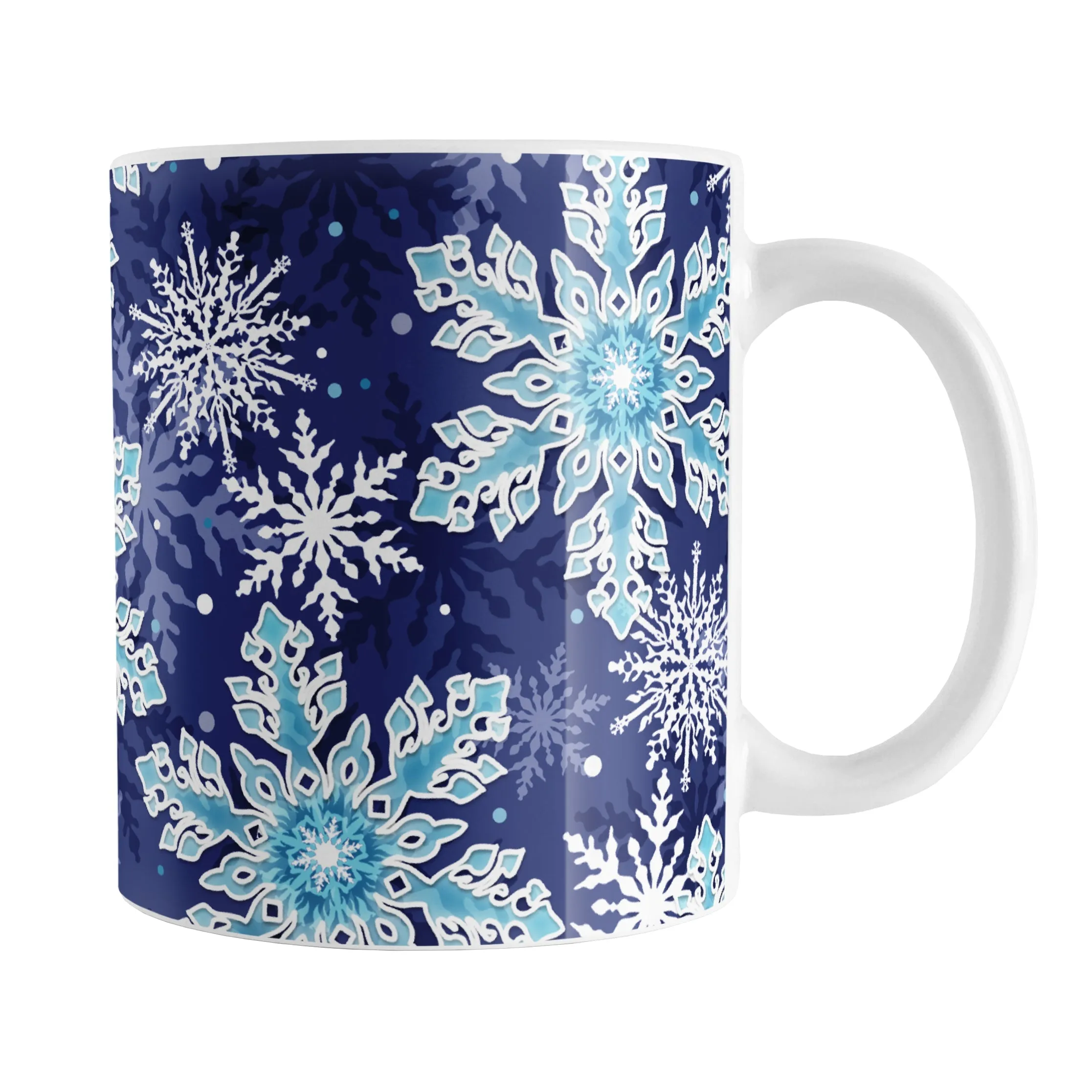 Navy Blue Aqua Snowflake Pattern Winter Mug