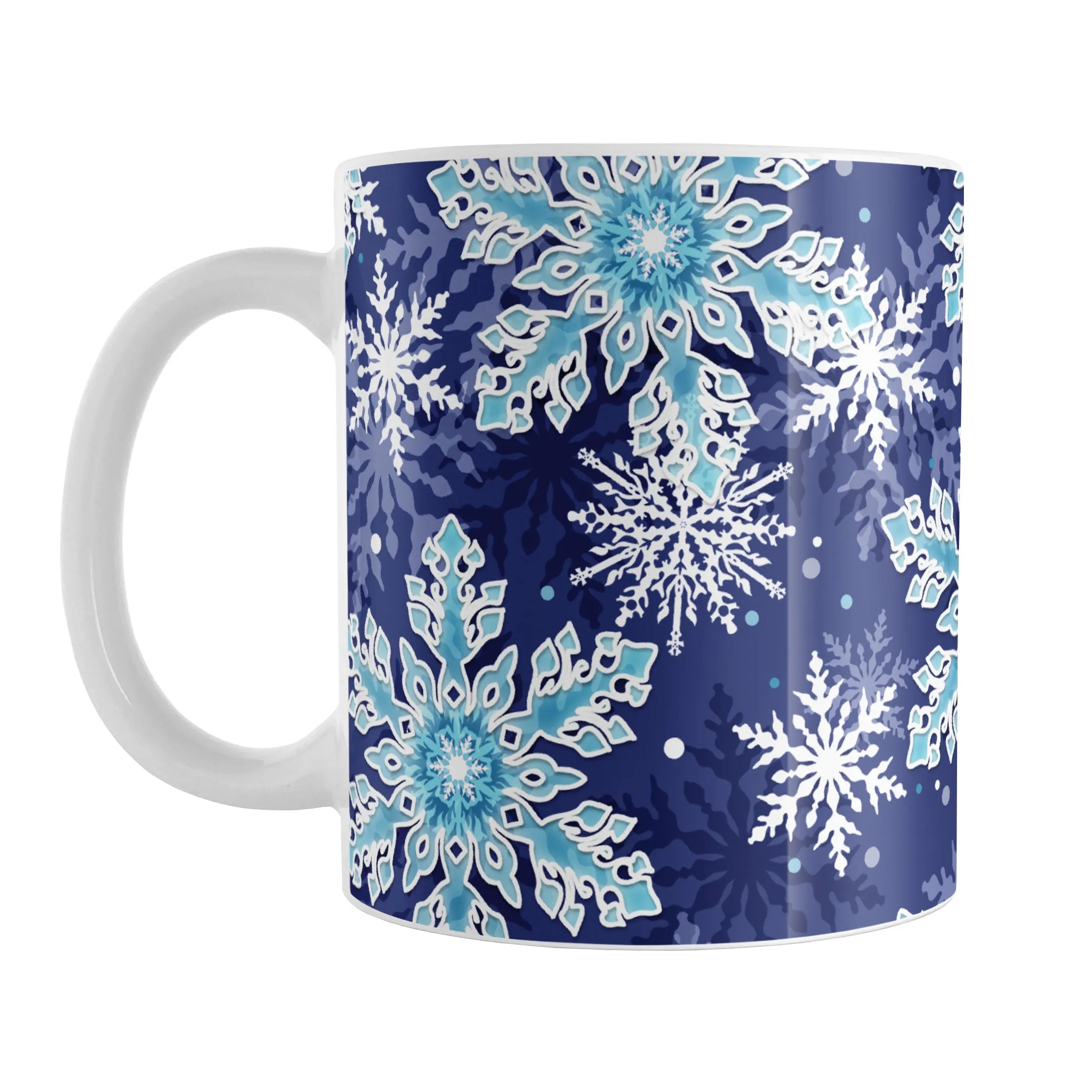 Navy Blue Aqua Snowflake Pattern Winter Mug