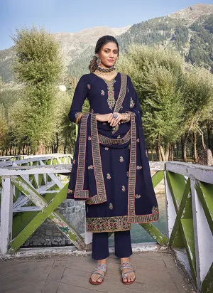 Navy Blue Embroidered Salwar Suit