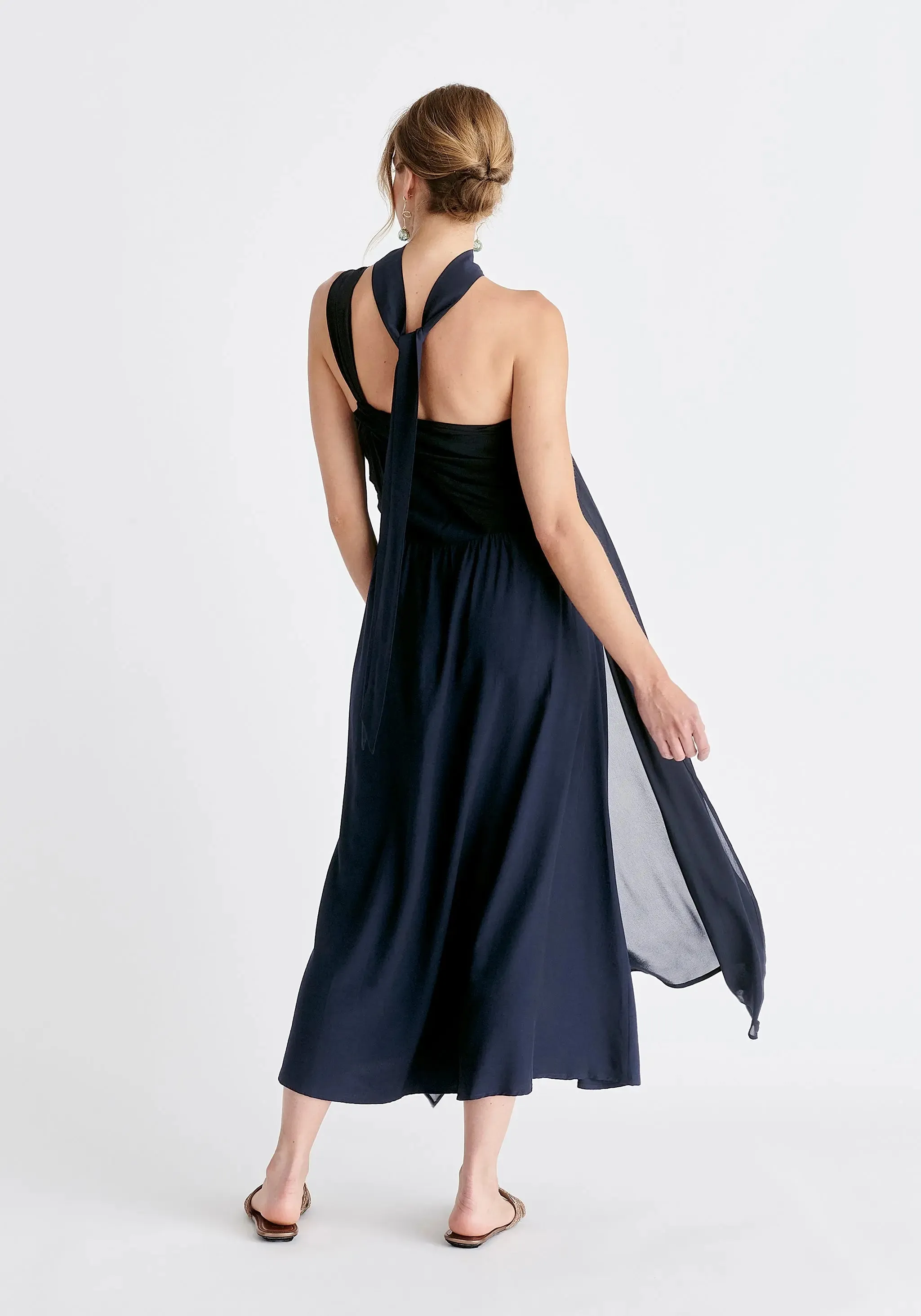 Navy One Shoulder Flowy Dress