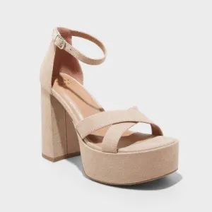 New - Women's Becky Platform Heels with Memory Foam Insole - A New Day Tan 9.5