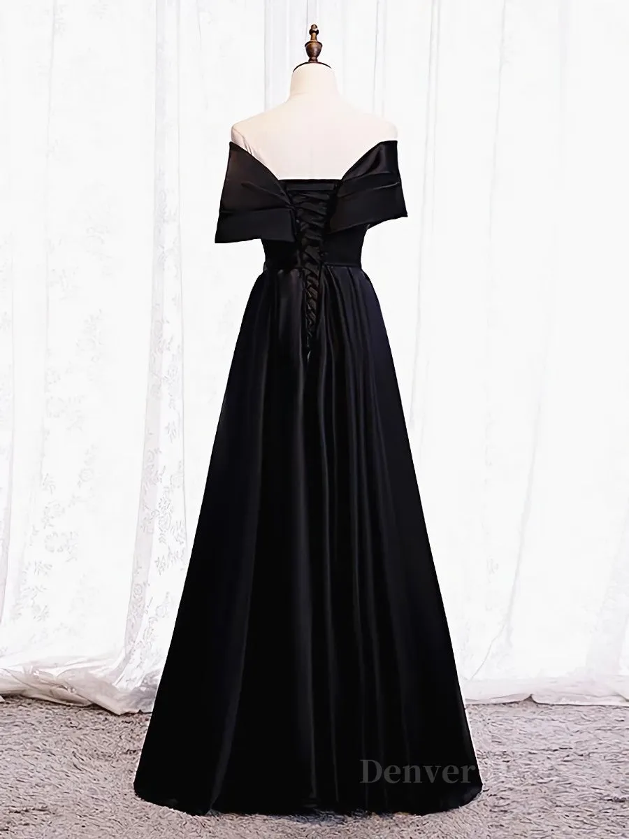 Off the Shoulder Black Long Prom Dresses with Corset Back Black Off the Shoulder Formal Evening Dresses