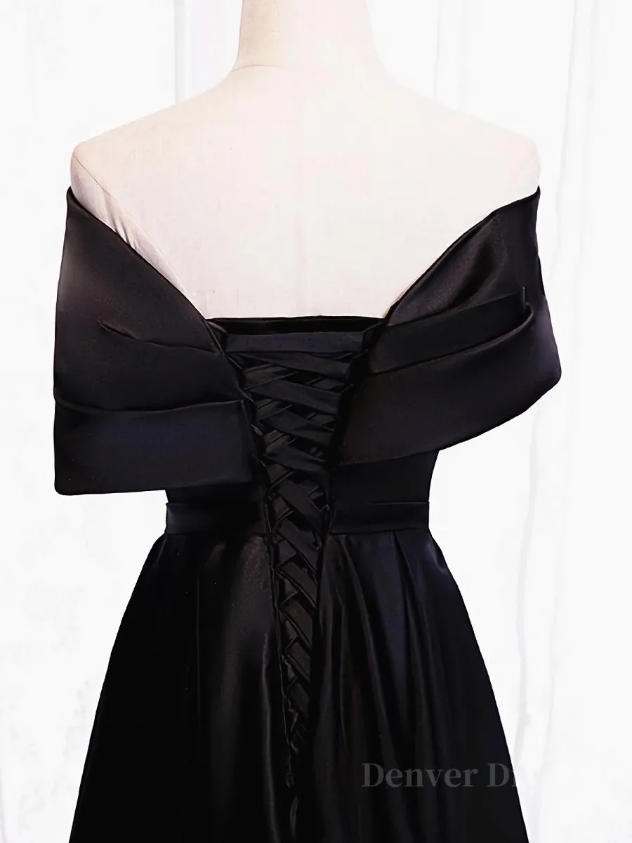 Off the Shoulder Black Long Prom Dresses with Corset Back Black Off the Shoulder Formal Evening Dresses