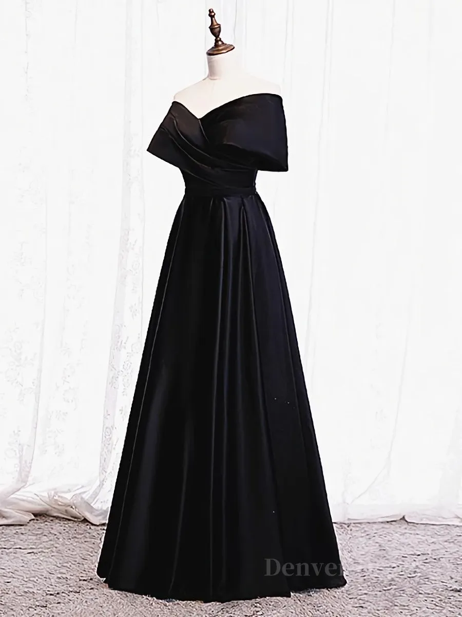 Off the Shoulder Black Long Prom Dresses with Corset Back Black Off the Shoulder Formal Evening Dresses