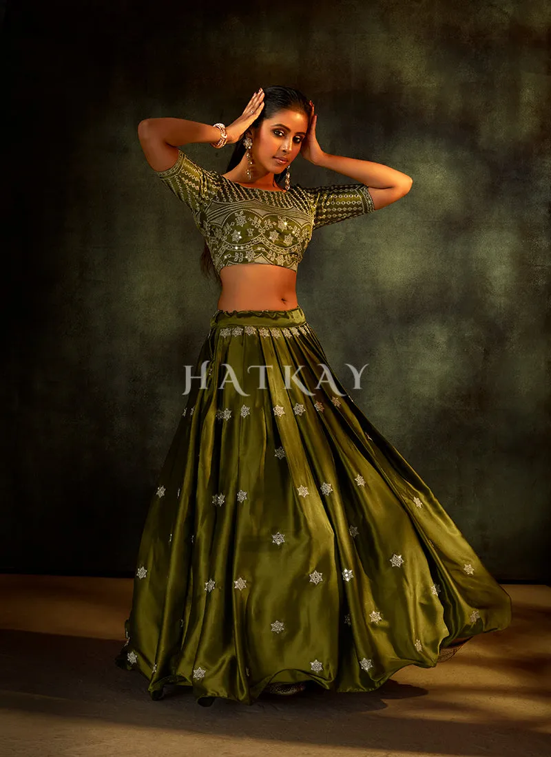 Olive Green Sequence Embroidered Designer Lehenga Choli