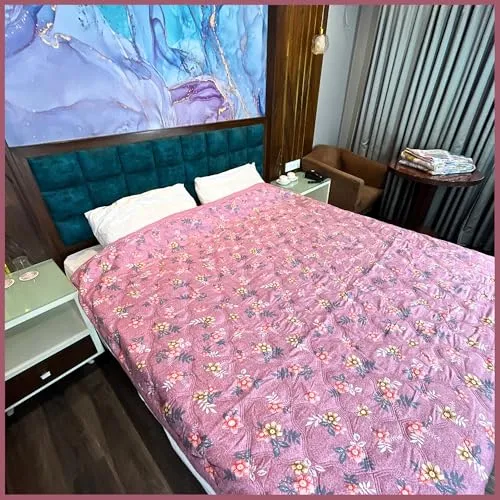 PCS Home Decor 100% Cotton King Size Bed Cover with Pillow Covers | Floral Printed, Soft & Breathable Comforters for Double Bed | 90x108 Inches (Pink)