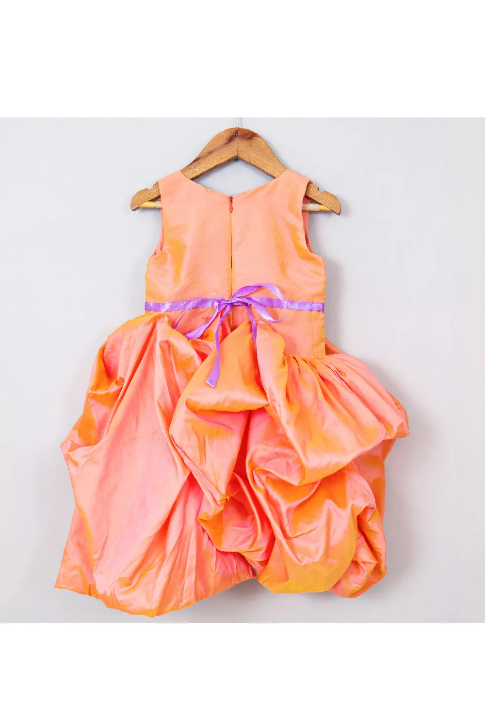 Peach Silk Sleeveless Balloon Dress