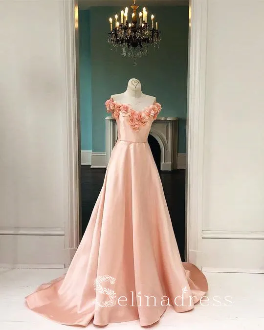 Pearl Pink Long Prom Dresses Applique Sweep/Brush Train Vintage Formal Dress Evening Gowns SED140